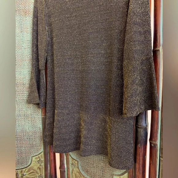 CHAUS WOMENS SCOOP NECK 3/4 LENGTH SLEEVE BLACK & GOLD‎ SPARKLY TUNIC SIZE SMALL - Picture 9 of 9